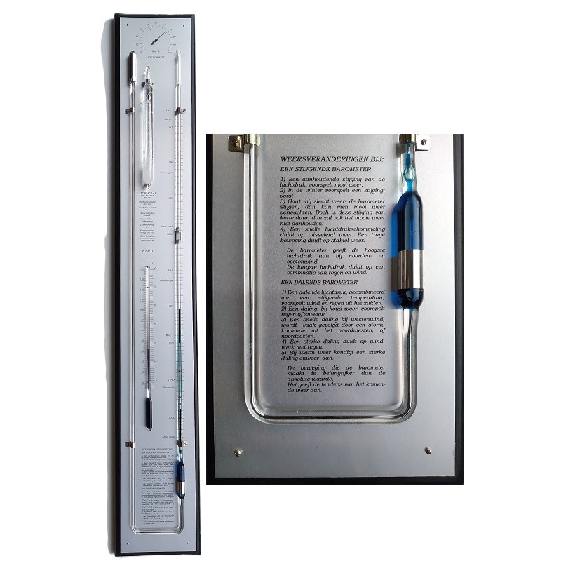 Contra-barometer zwart/rvs plus glas