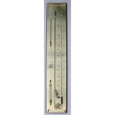 Contra-barometer zwart/messing/glas