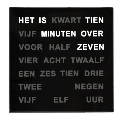 Nederlandse woordklok zwart AMS T1235NL