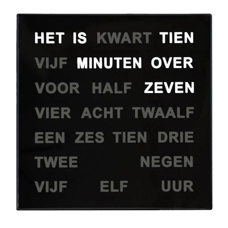 Nederlandse woordklok zwart AMS T1235NL